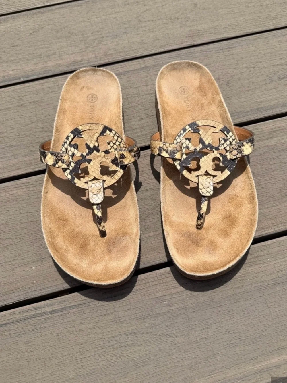 Tory Burch Snake-Print Miller Thong Sandals - Beige & Black